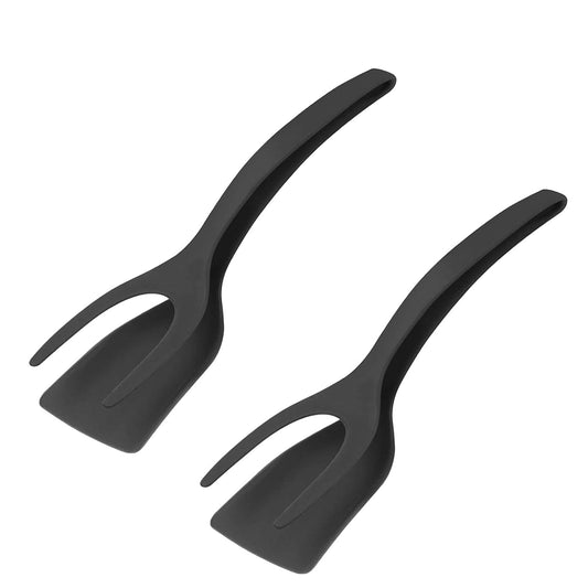 2Pcs 2 in 1 Grip and Flip Spatula Clamp Egg Pancake Fish French Toast Omelette Making, Home Kitchen Cooking Tool (Black)